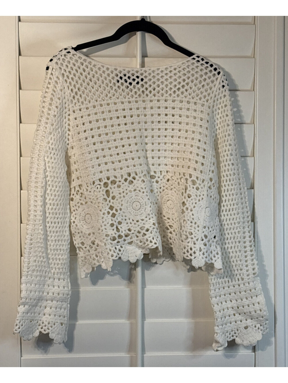 Lulus L White Pointelle Knit Sweater Long Sleeve Cottagecore Boho